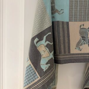 Elegant Blue and Gray Scarf with Horse Design